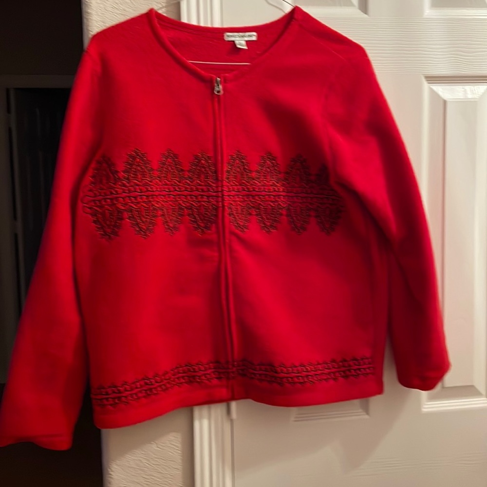 Rebecca Malone red zip front long sleeve fleece jacket L